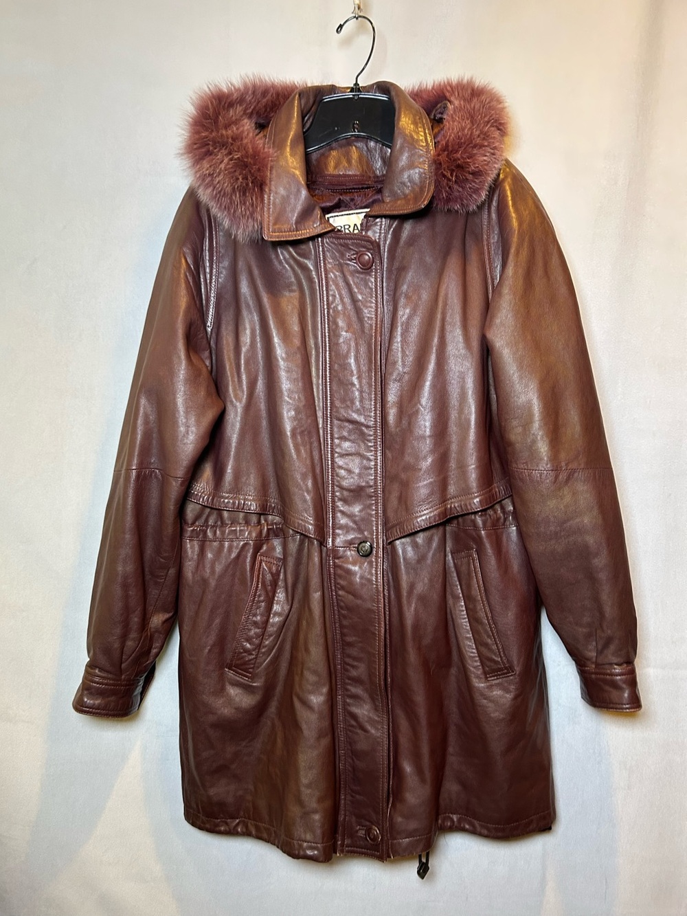 3-in-1 Vintage Brando Lambskin Leather Coat-Rich Brown Removable Hood & Lining L